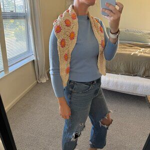 Handmade Crochet Knit Flower Granny Square‎ Triangle Scarf